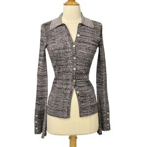 Le Ore Rimini Cardigan Sweater Chocolate Mink Marl Brown Ribbed Knit Size XXS